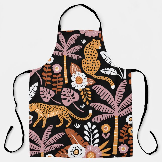 Leopards Palms Vintage Seamless Pattern Apron (Front)