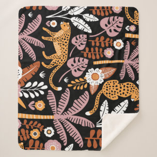 Leopards Palms Vintage Seamless Pattern Sherpa Blanket
