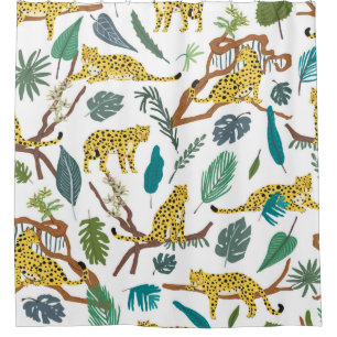 Leopards wild animals in jungle forest hand drawn