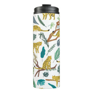 Leopards wild animals in jungle forest hand drawn thermal tumbler