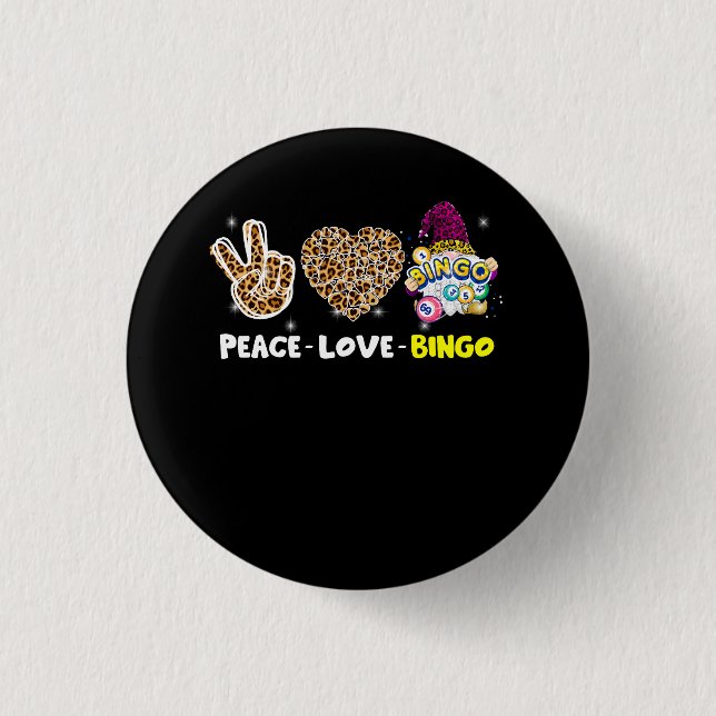 Leopared Peace Love Bingo Gnome Lucky Number Bingo 1 Inch Round Button (Front)