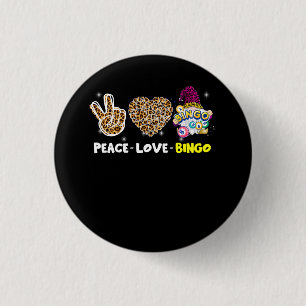 Leopared Peace Love Bingo Gnome Lucky Number Bingo 1 Inch Round Button