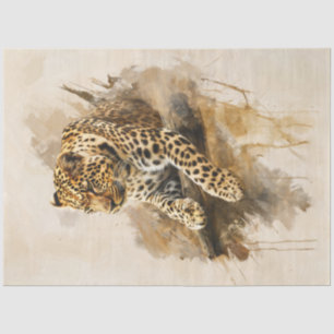 Leopart lounging on a branch tissue paper