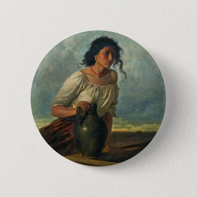 Leopold Carl Muller - Young Gypsy at the Fountain 2 Inch Round Button (Front)