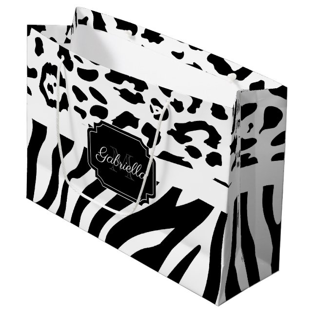 Lepard Print / Zebra Print Large Gift Bag (Front Angled)
