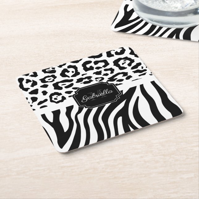 Lepard Print / Zebra Print Square Paper Coaster (Angled)