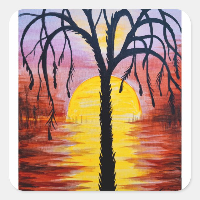 Lepidodendron tree in the carbonipherous sunset   square sticker (Front)