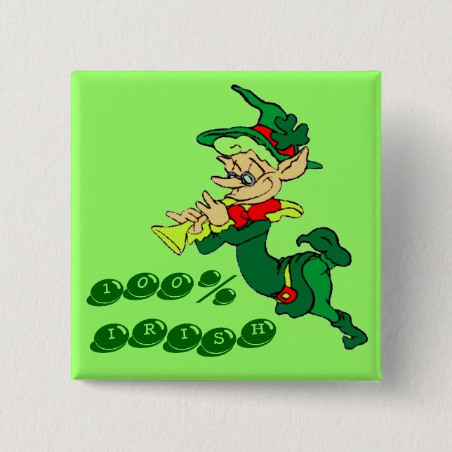 Leprechaun 100% IRISH 2 Inch Square Button (Front)