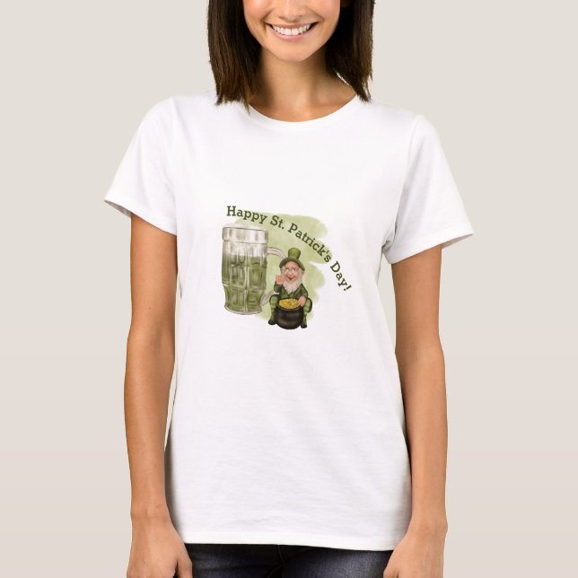 Leprechaun and Green Beer St. Patrick's Day T-Shirt (Front)