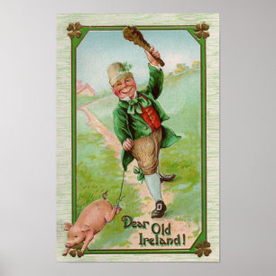 Leprechaun and Pig St Patrick's Day Poster