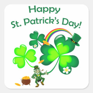Leprechaun and Shamrock Square Sticker