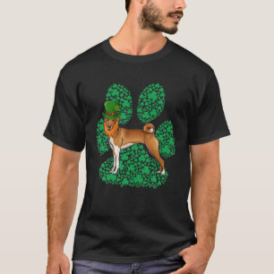 Leprechaun Basenji St Patricks Day Shamrock Paw T-Shirt