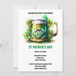 Leprechaun beer tankard shamrock flowers holiday  invitation