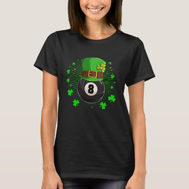 Leprechaun Billiards Pool St Patricks Day Shamrock T-Shirt (Front)