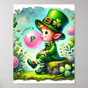 Leprechaun Blowing Bubble Gum St. Patrick's Day Poster