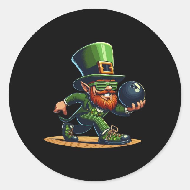 Leprechaun Bowling Bowler Tee St.patricks Day Kids Classic Round Sticker (Front)