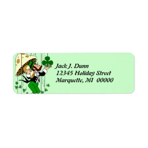 Leprechaun Catching Shamrocks Return address Label