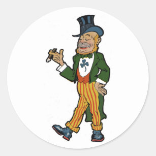Leprechaun, Cigar, Top Hat Vintage St. Patrick's Classic Round Sticker
