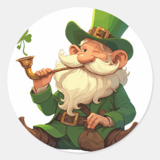 Leprechaun Creating Clover Magic Classic Round Sticker