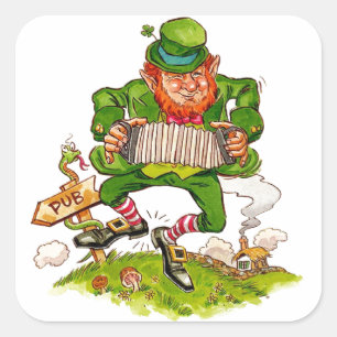 Leprechaun Dancing a Jig, Happy St. Patrick's Day  Square Sticker