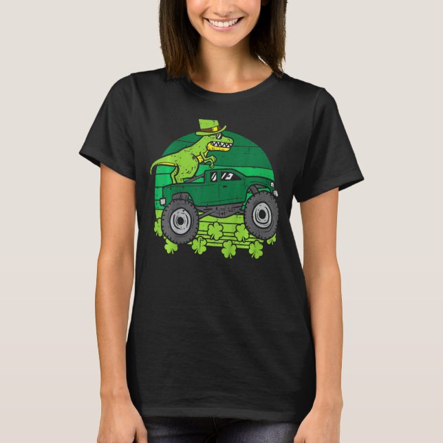 Leprechaun Dino Monster Truck St Patricks Day Todd T-Shirt (Front)