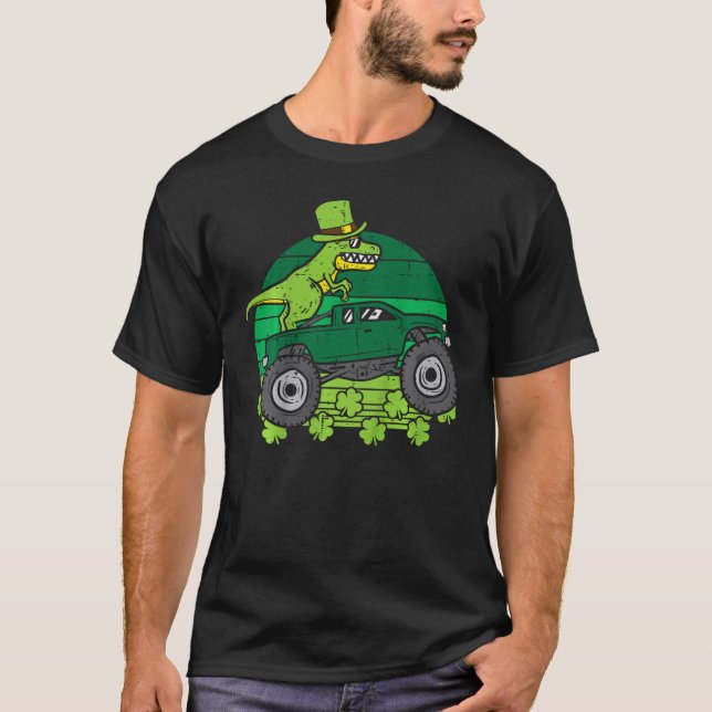 Leprechaun Dino Monster Truck St Patricks Day Todd T-Shirt (Front)
