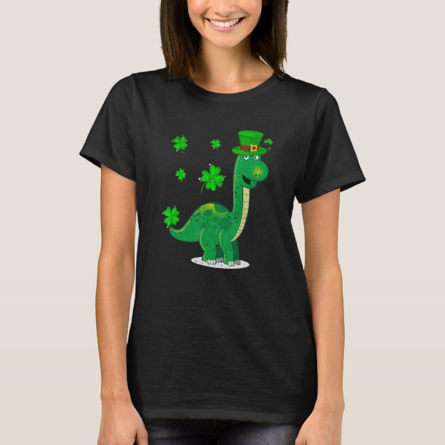 Leprechaun Dinosaur Shamrock St Patricks Day Anima T-Shirt (Front)