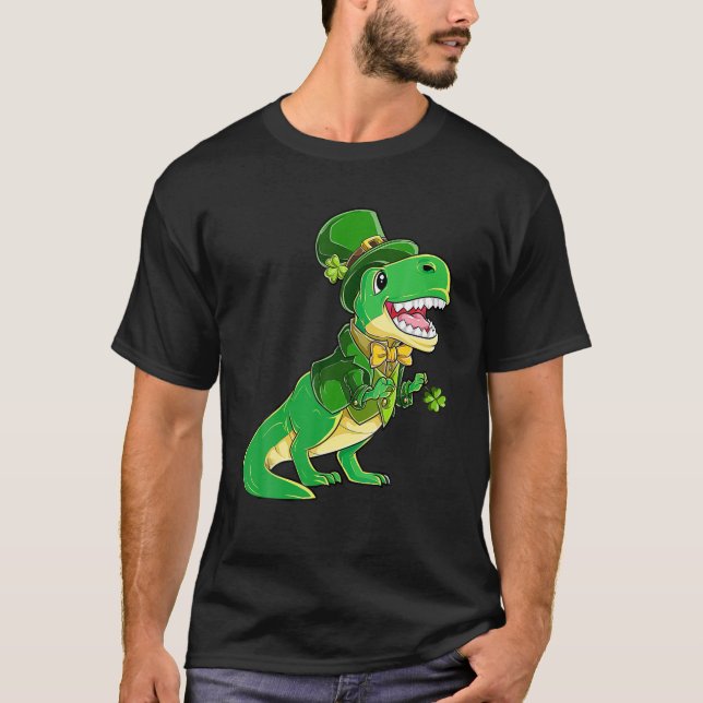 Leprechaun Dinosaur Tuxedo And Shamrock For St Pat T-Shirt (Front)