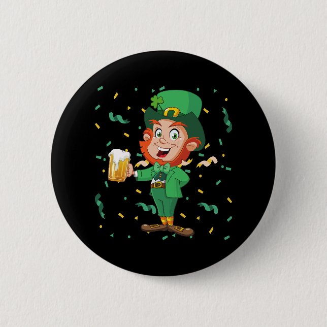 Leprechaun Drinking Beer St. Patrick's Day 2 Inch Round Button (Front)