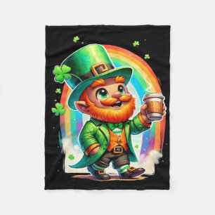 Leprechaun Drinking Coffee Irish St Patrick's Day Fleece Blanket