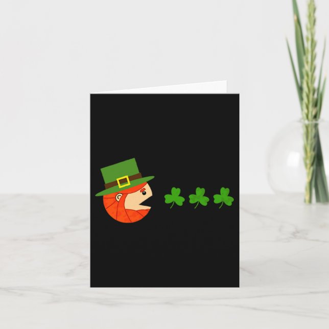 Leprechaun Eating Shamrocks Funny St Patrick Day V Card (Front)