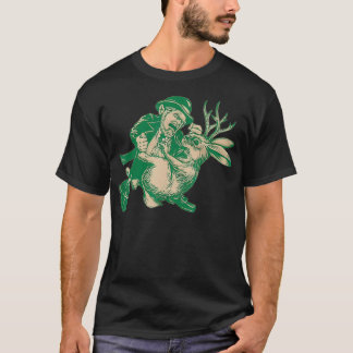 LEPRECHAUN Fighting JACKALOPE Funny Mythological B T-Shirt