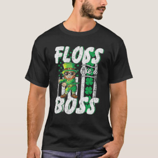 Leprechaun Floss Like A Boss American Flag St Patr T-Shirt