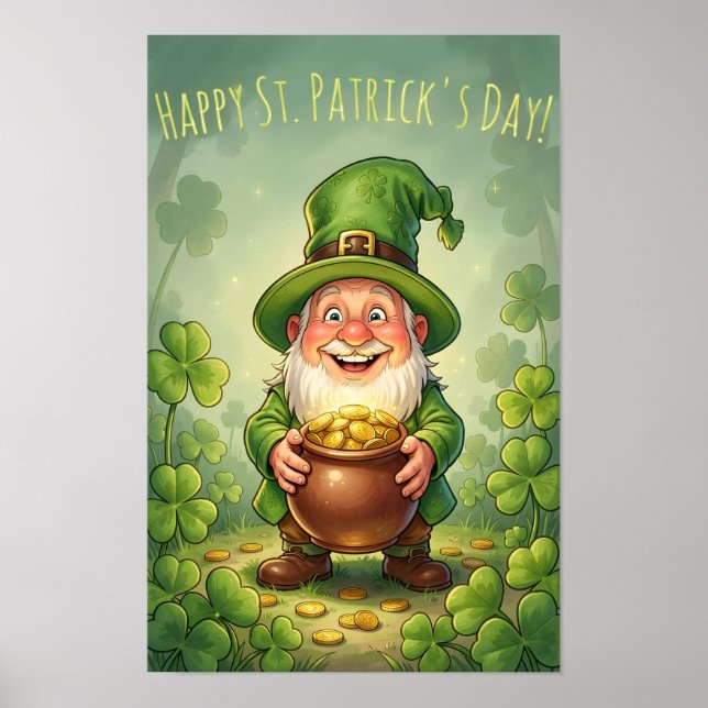 Leprechaun Gnome Happy St. Patrick's Day Shamrock Poster (Front)