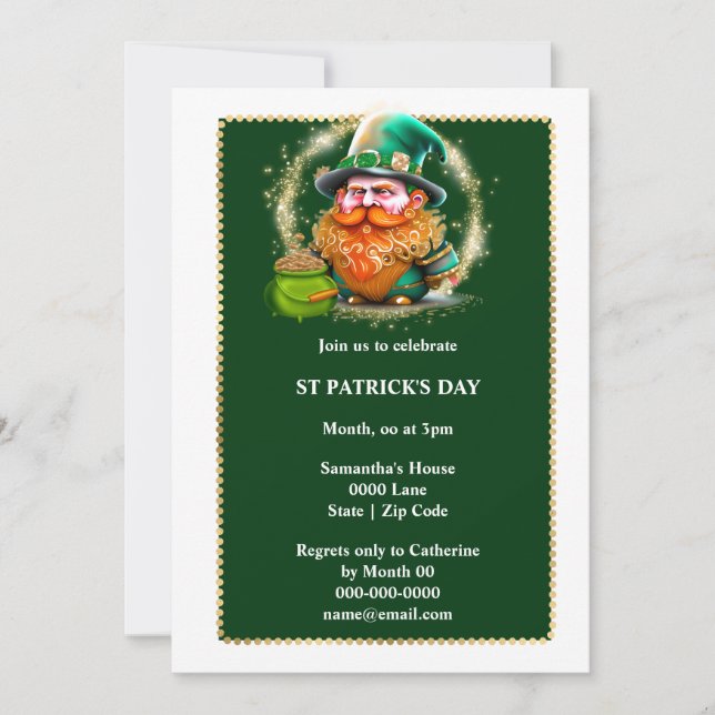 Leprechaun gnome pot of gold Irish luck Invitation (Front)