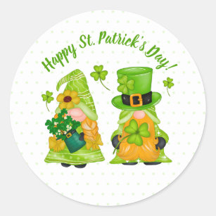 Leprechaun Gnome Shamrock Happy St. Patrick's Day Classic Round Sticker
