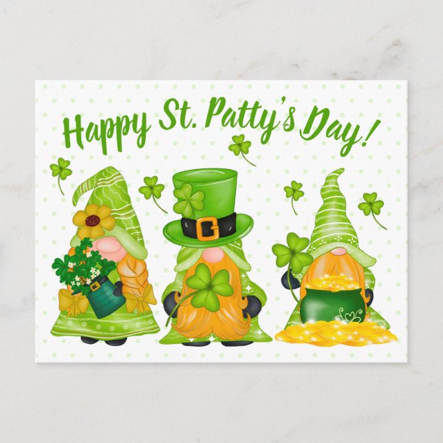Leprechaun Gnome Shamrock Happy St. Patty's Day Postcard (Front)