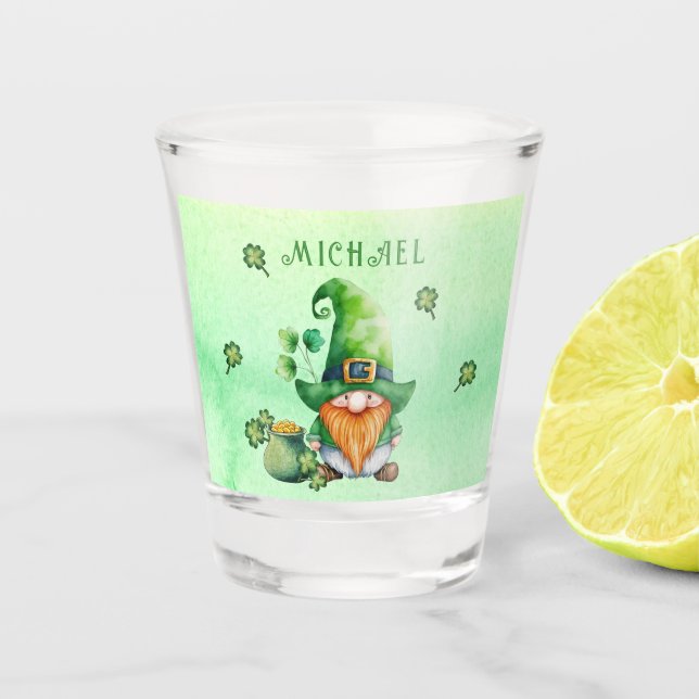 Leprechaun - Gnome With Pot Of Gold Personalized Shot Glass (Front)