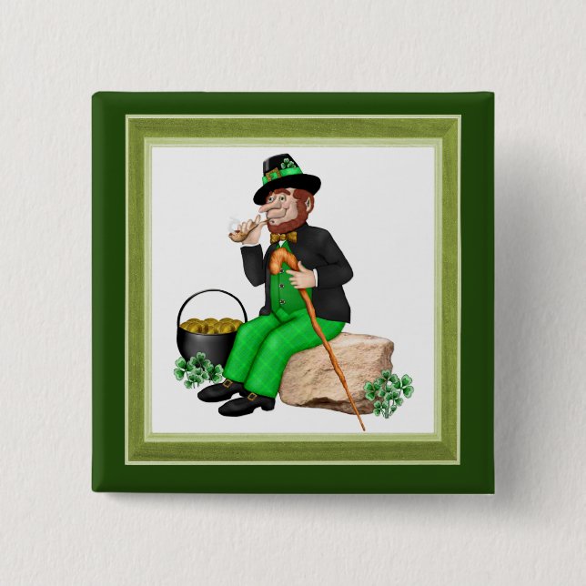 Leprechaun Gold 2 Inch Square Button (Front)