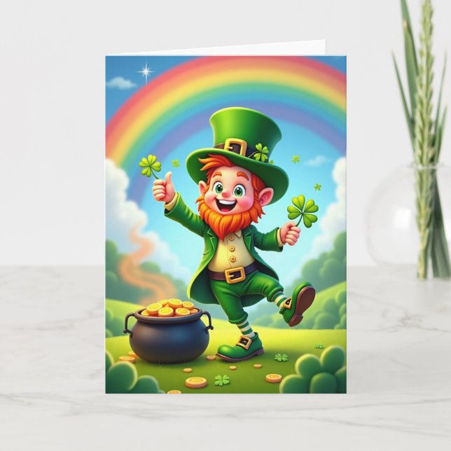 Leprechaun Good Luck Illustration Card (Front)