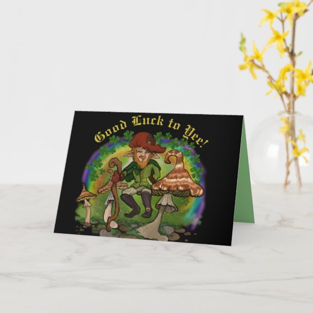 leprechaun, Good Luck to Yee! Greeting Card (Yellow Flower)