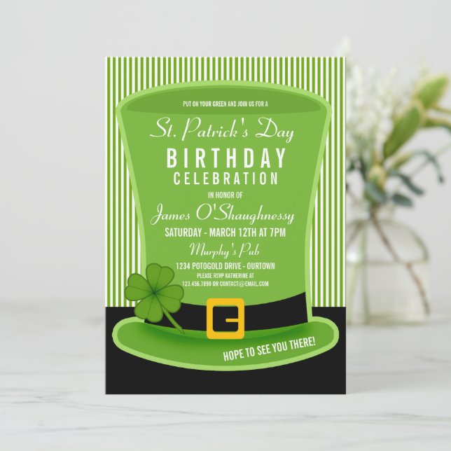 Leprechaun Hat Birthday Party Invitations (Standing Front)