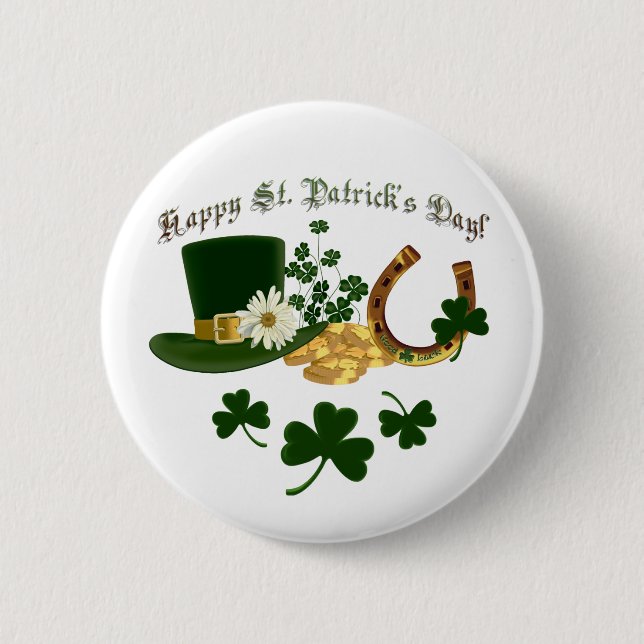 Leprechaun Hat Gold Horseshoe - St Patrick's 2 Inch Round Button (Front)
