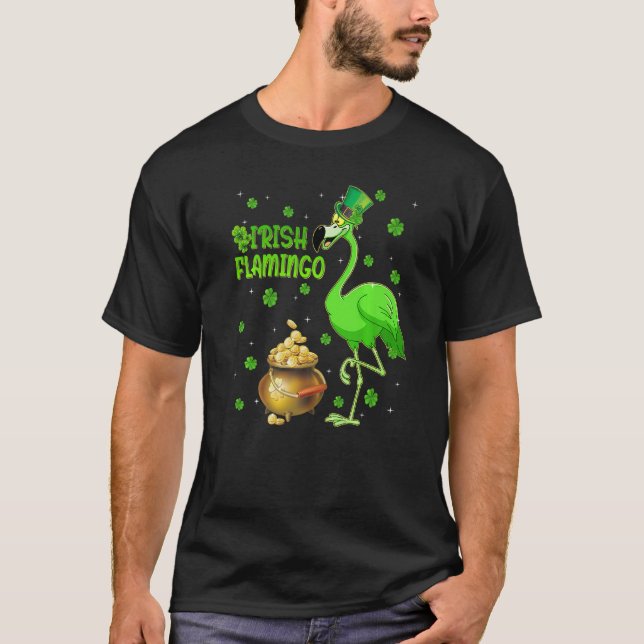 Leprechaun Hat Irish Flamingo St Patrick's Day T-Shirt (Front)