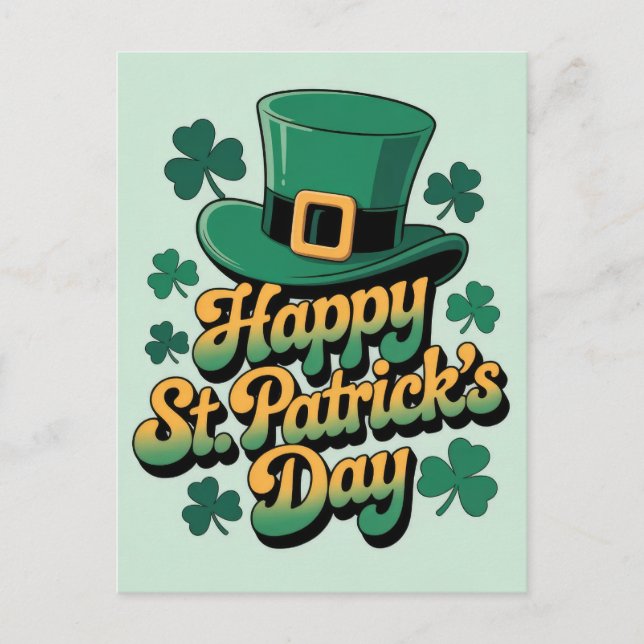Leprechaun Hat& Shamrocks Happy St. Patrick's Day  Postcard (Front)
