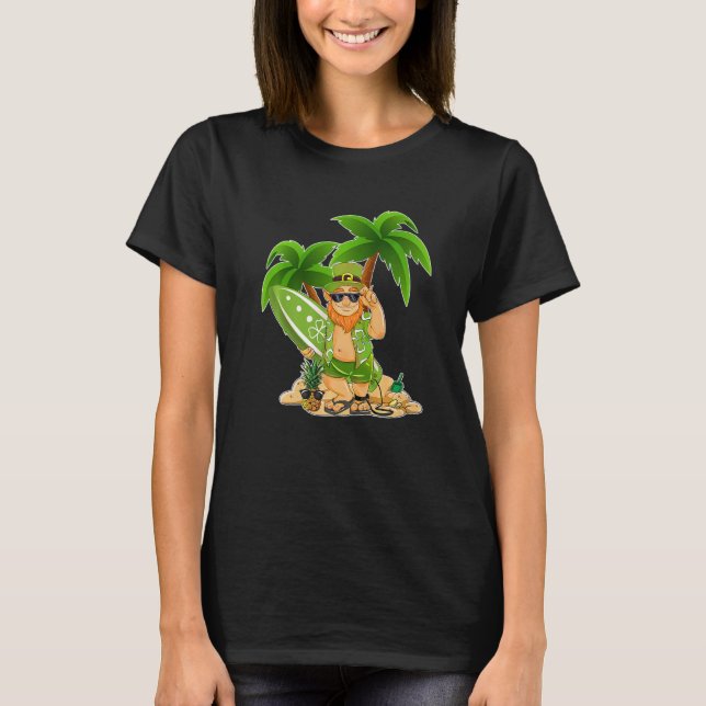 Leprechaun Hawaiian Surfing St Patricks Day Hawaii T-Shirt (Front)