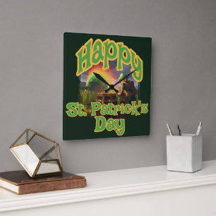 Leprechaun Hideaway Square Wall Clock