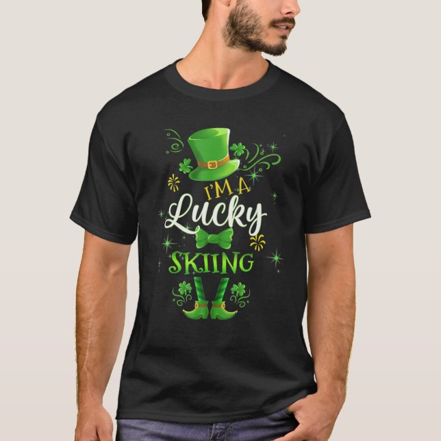 Leprechaun I'm A Lucky A Skiing St Patrick's Day M T-Shirt (Front)