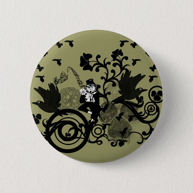 Leprechaun in Black 2 Inch Round Button (Front)
