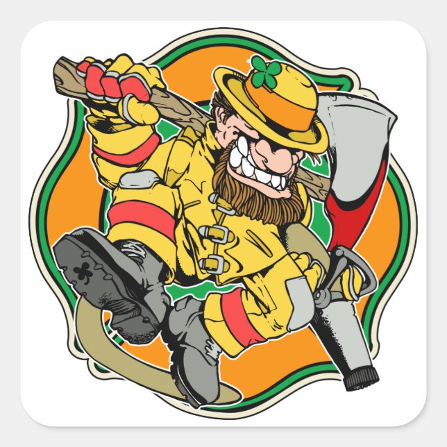 Leprechaun Irish Firefighter Square Sticker (Front)